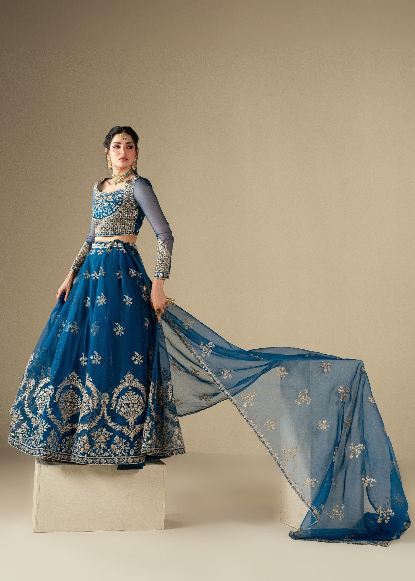 Embroidered Sapphire Blue Lehenga for Wedding Online in Dubai UAE Abudhabi Ajman Sharjah