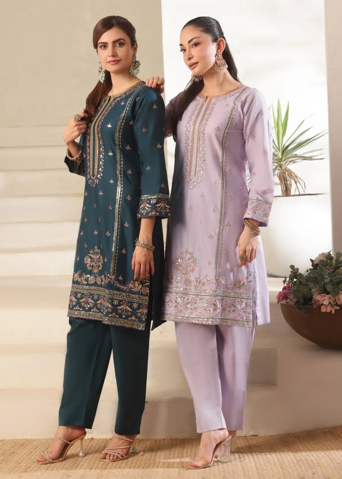 Embroidered Sea Green Lawn Kurta Set Partywear Online in Sri Lanka India Australia
