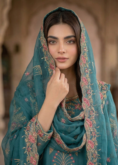 Embroidered Sea Green Organza Salwar Kameez Online in Dubai DXB UAE Abudhabi Meena Bazaar
