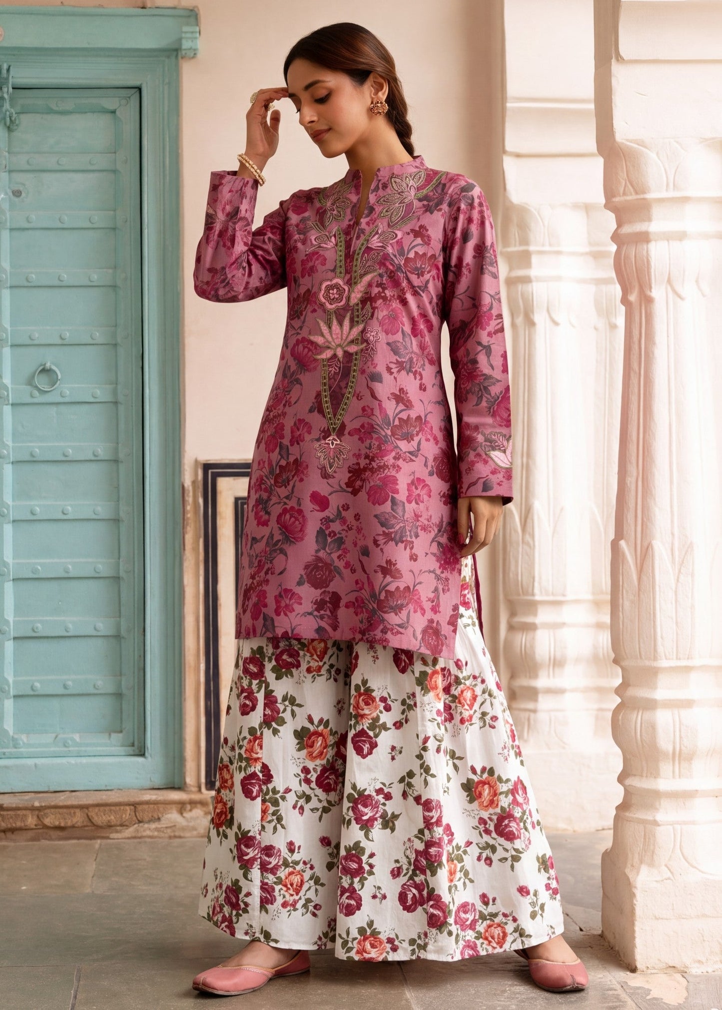Embroidered Sharara Suit for Women Online in Dubai DXB UAE Abudhabi Meena Bazaar