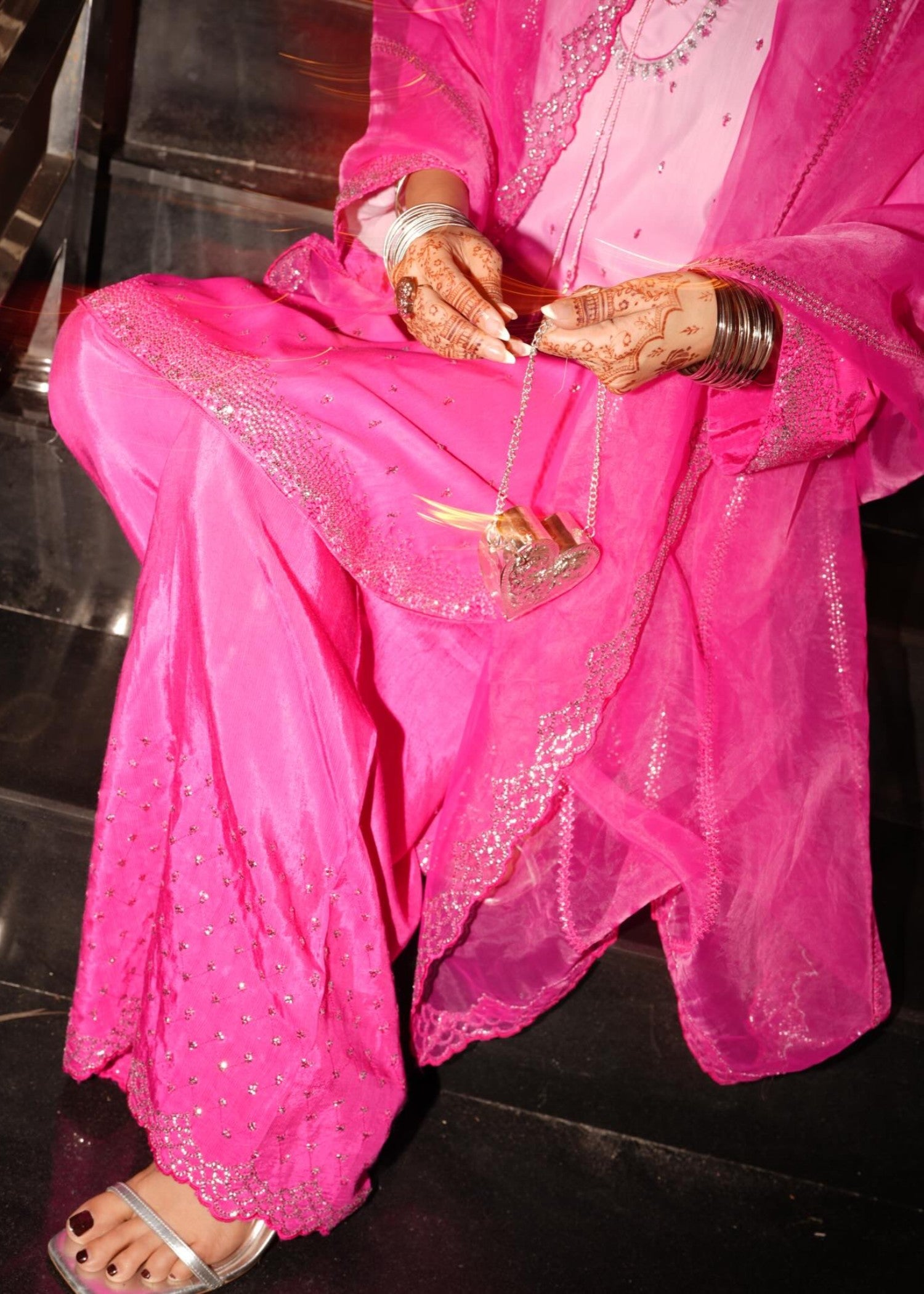 Embroidered Shocking Pink Raw Silk Pakistani Suit Online in Sri Lanka India Australia