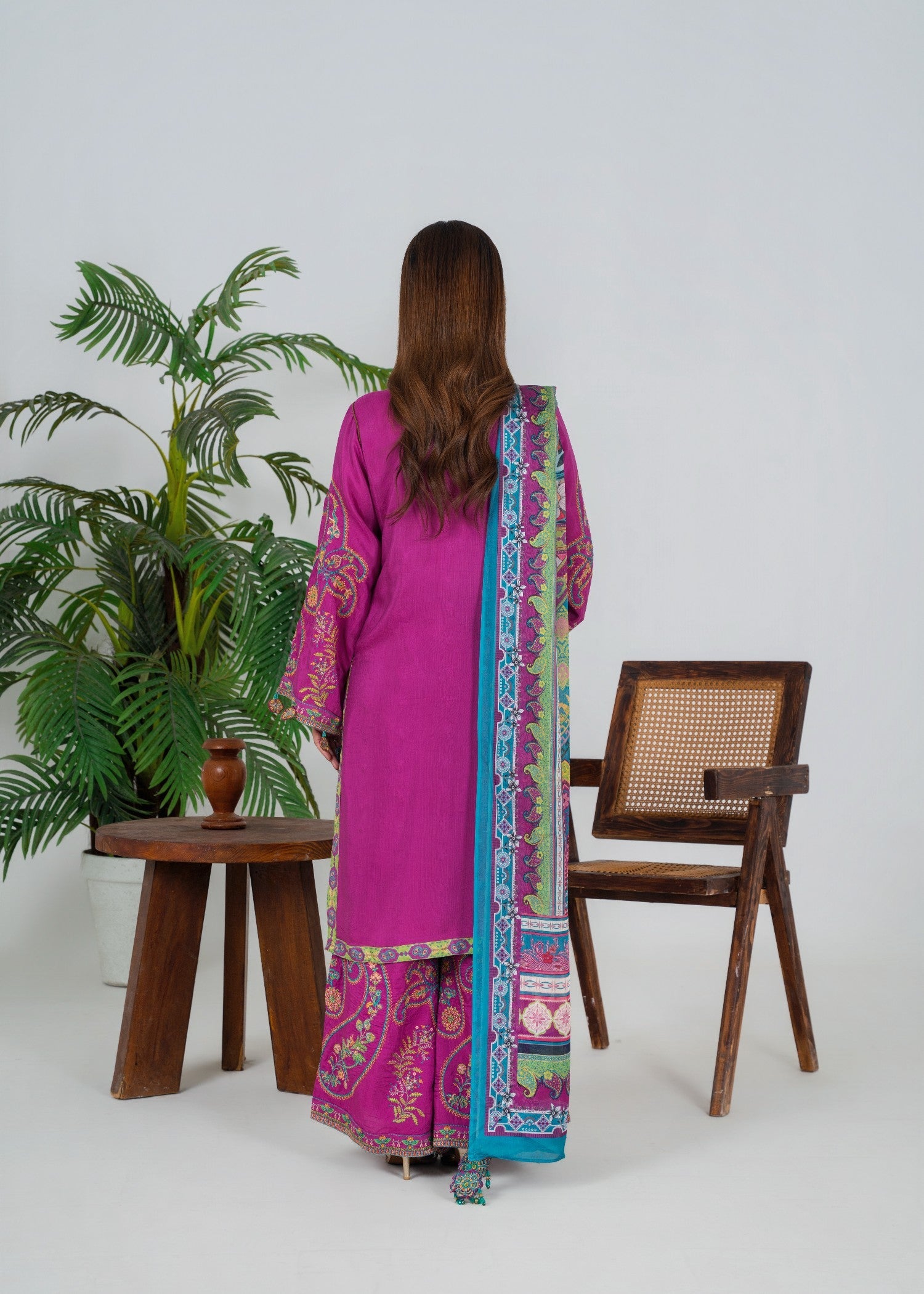 Embroidered Shocking Pink Silk 3 Piece Suit Online in UK USA Canada