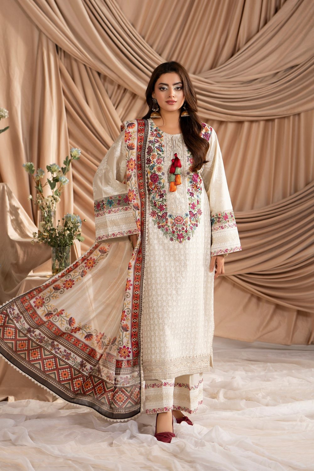 Embroidered Silk Kashmiri Stitch Salwar Suit Online in Dubai UAE Abudhabi Ajman Sharjah