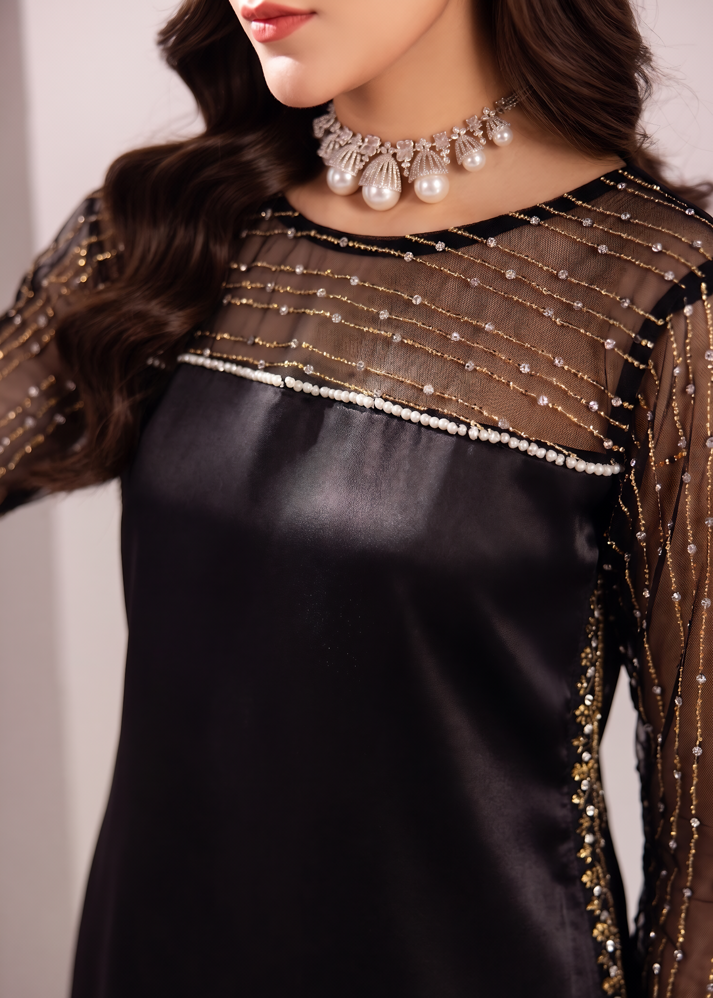 Embroidered Silk Kurta with Organza Dupatta Online in Dubai UAE Abudhabi Ajman Sharjah