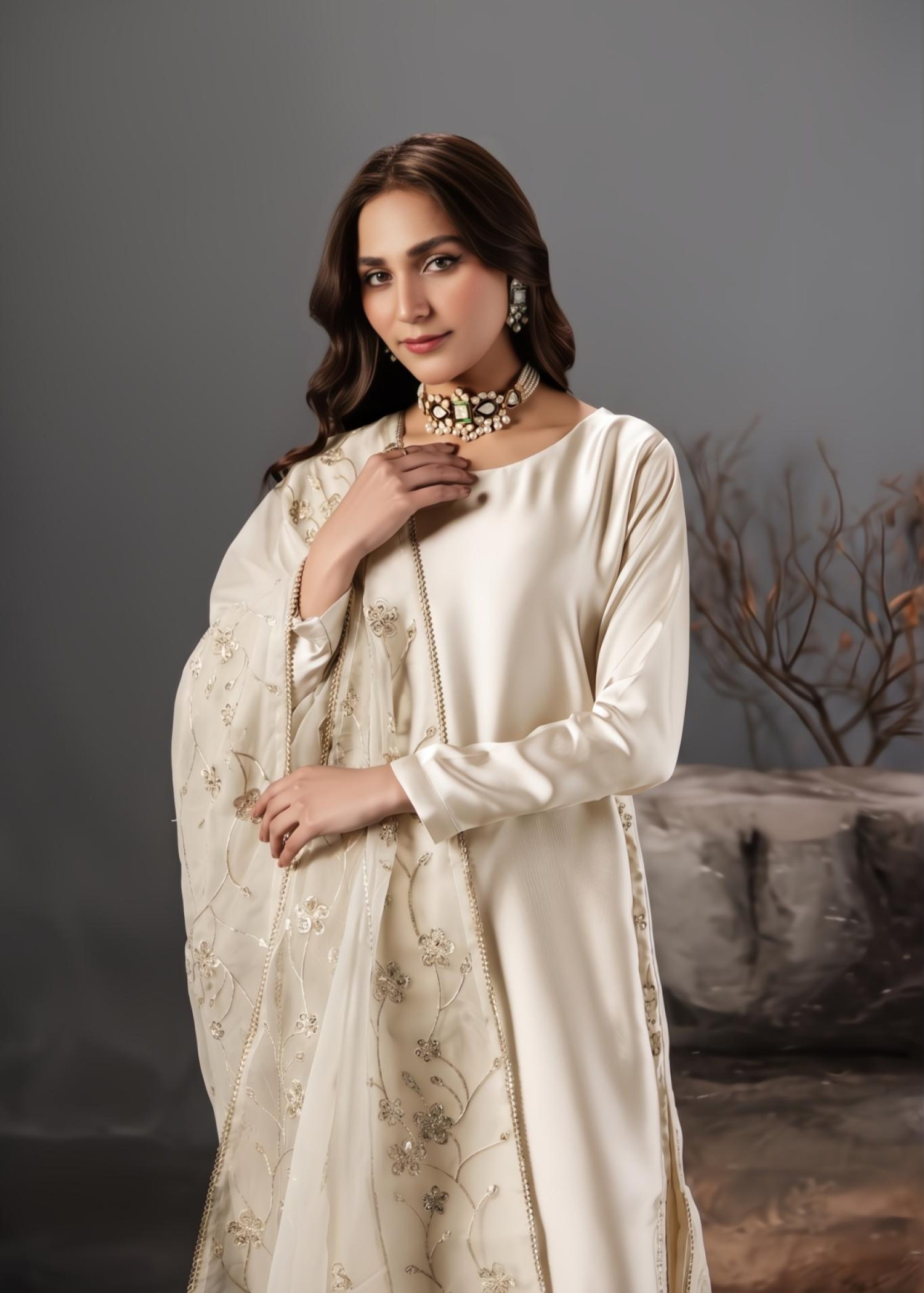 Embroidered Silk Straight Trouser Suit Online in Dubai UAE Abudhabi Ajman Sharjah