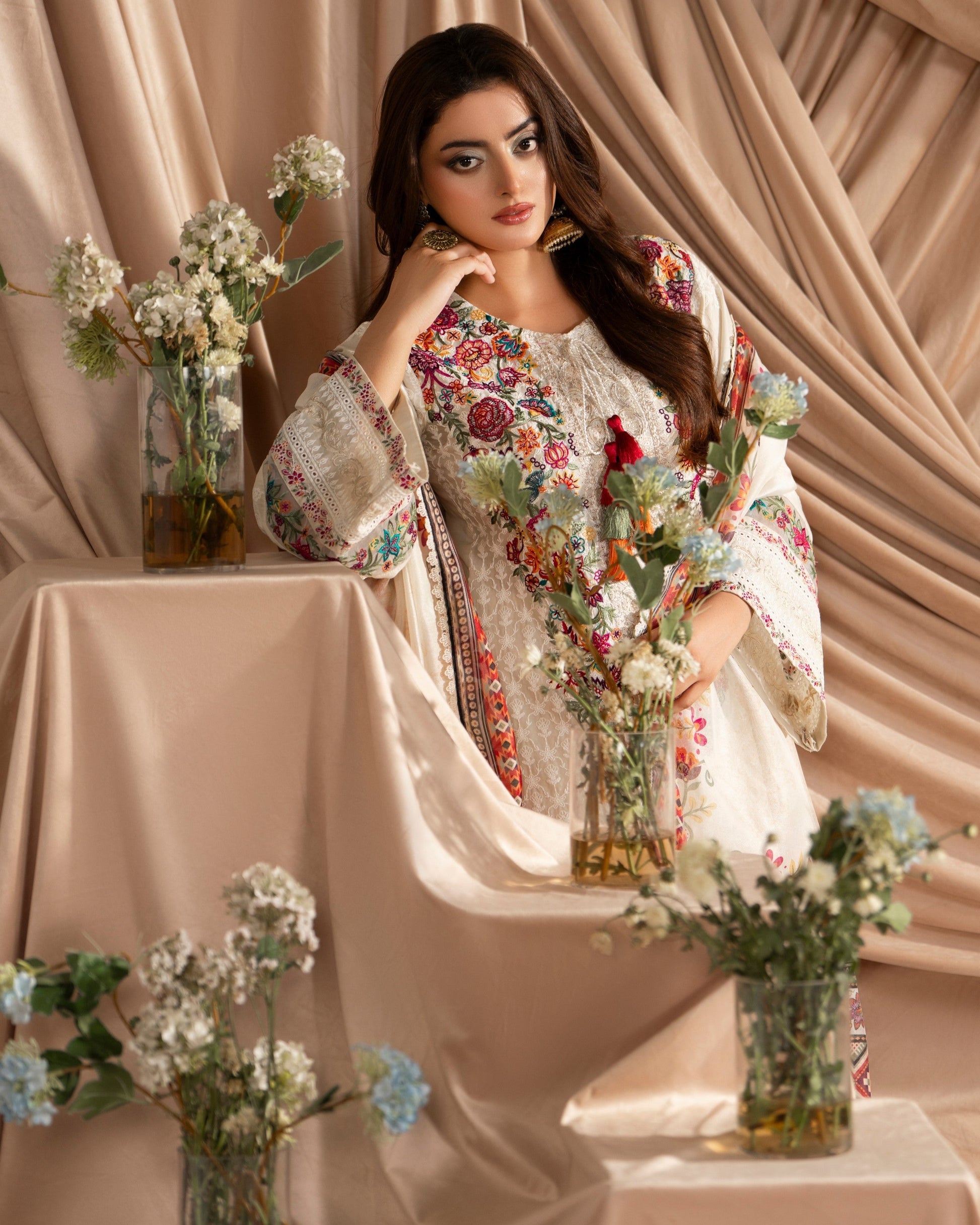 Embroidered Silk Suit with Dupatta Online in Sri Lanka India Australia