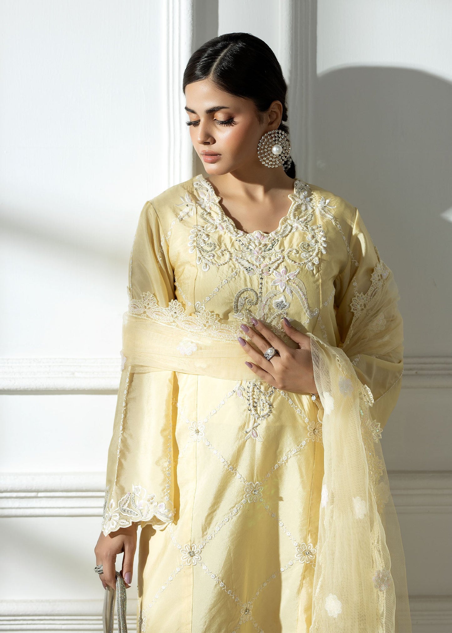 Embroidered Silk Suit with Net Dupatta Online in Dubai DXB UAE Abudhabi Meena Bazaar