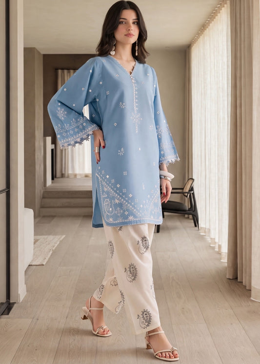 Embroidered Sky Blue Cotton Kurta Pajama Online in UK USA Canada