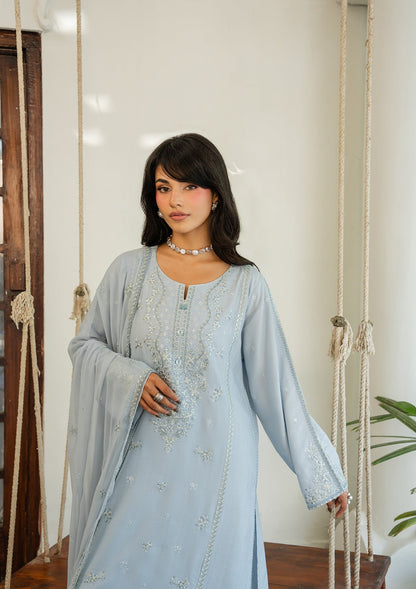 Embroidered Sky Blue Viscose Pakistani Suit Online in KSA Riyadh Saudi Arabia Oman Bahrain Qatar