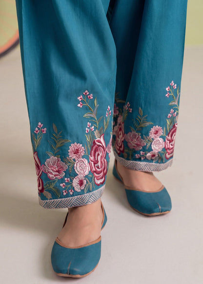 Embroidered Steel Blue Dhanak Salwar Kameez Online in Dubai DXB UAE Abudhabi Meena Bazaar