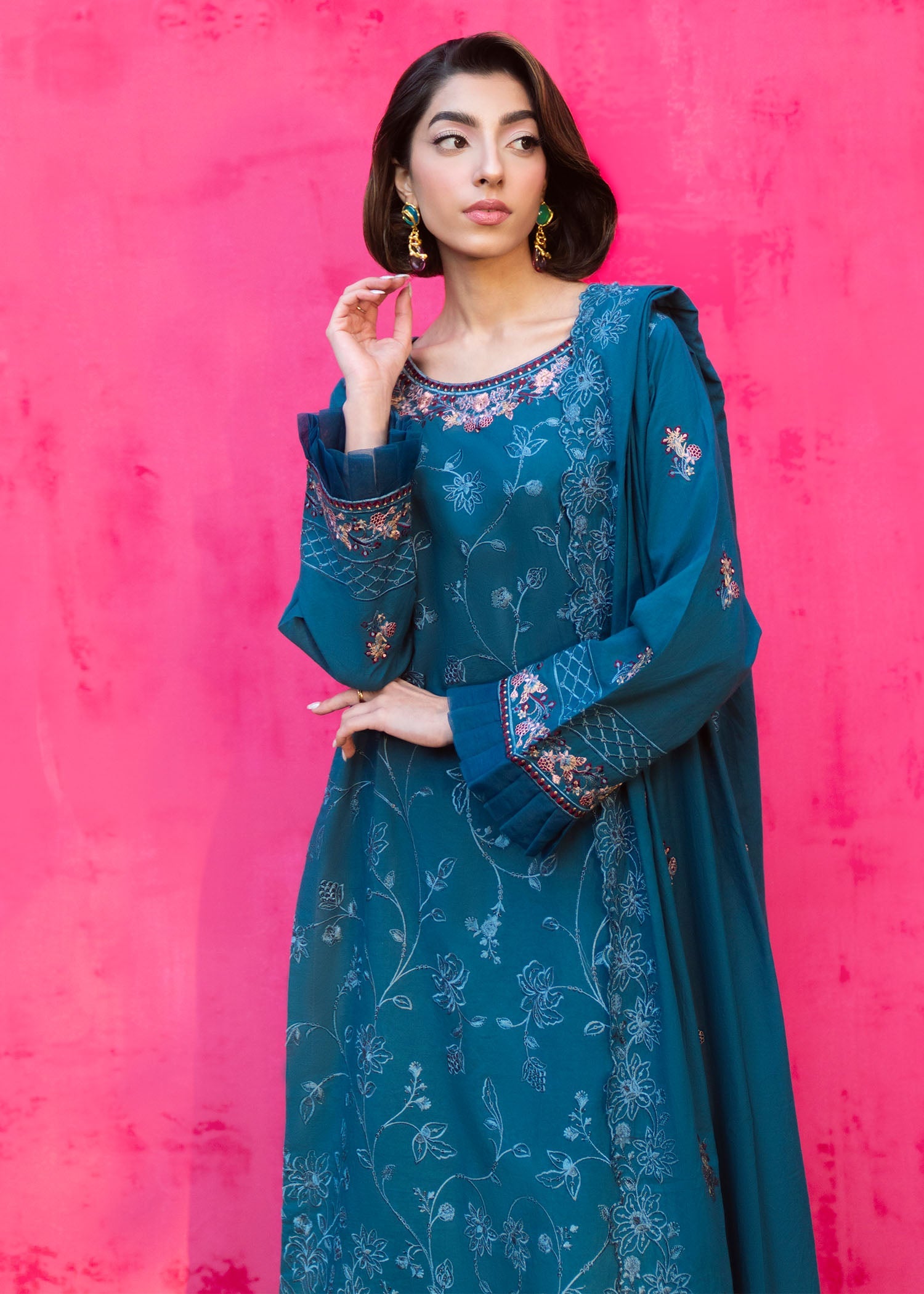 Embroidered Steel Blue Lawn Festive Wear Online in UK USA Canada