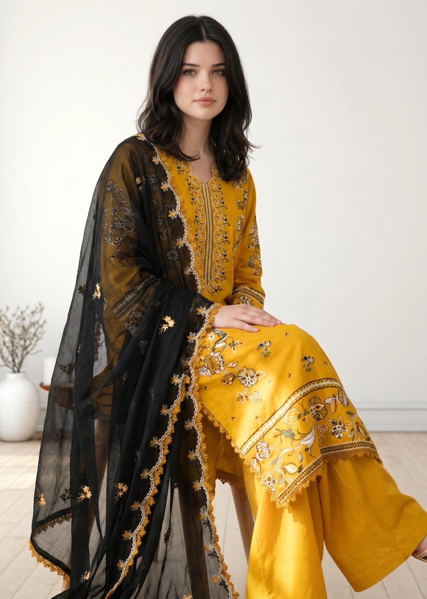 Embroidered Sunflower Lawn Suit for Women Online in KSA Riyadh Saudi Arabia Oman Bahrain Qatar
