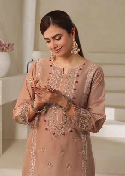 Embroidered Tan Brown Lawn Suit for Women Online in KSA Riyadh Saudi Arabia Oman Bahrain Qatar