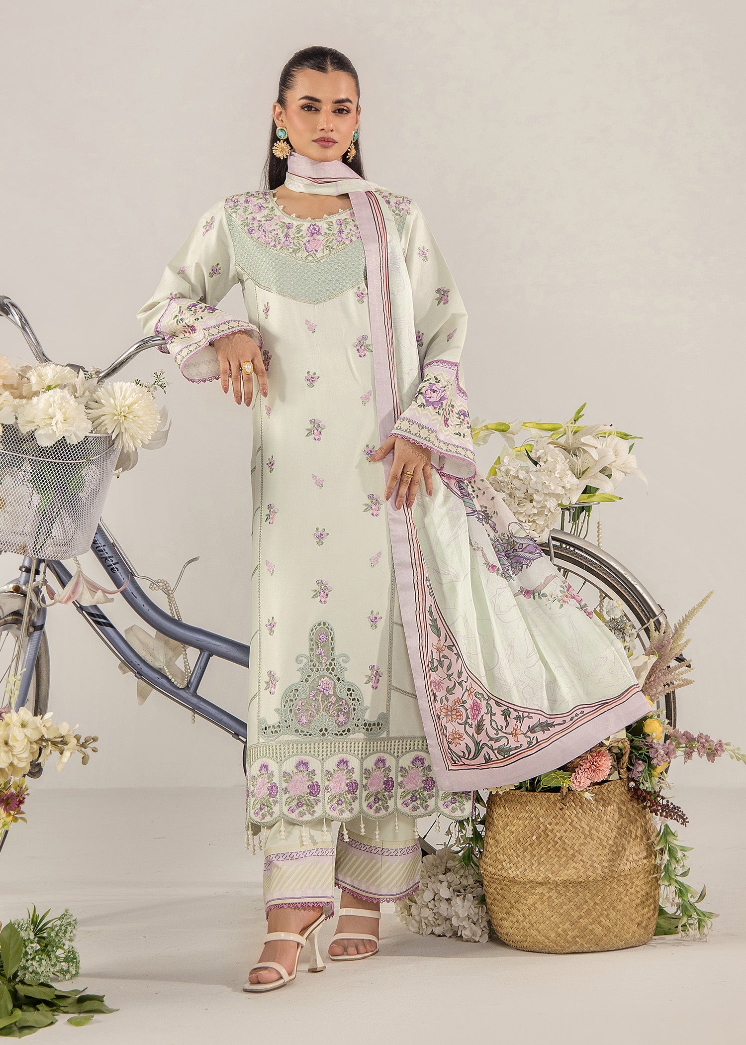 Embroidered Tea Green Lawn Kurta Online in Dubai DXB UAE Abudhabi Meena Bazaar