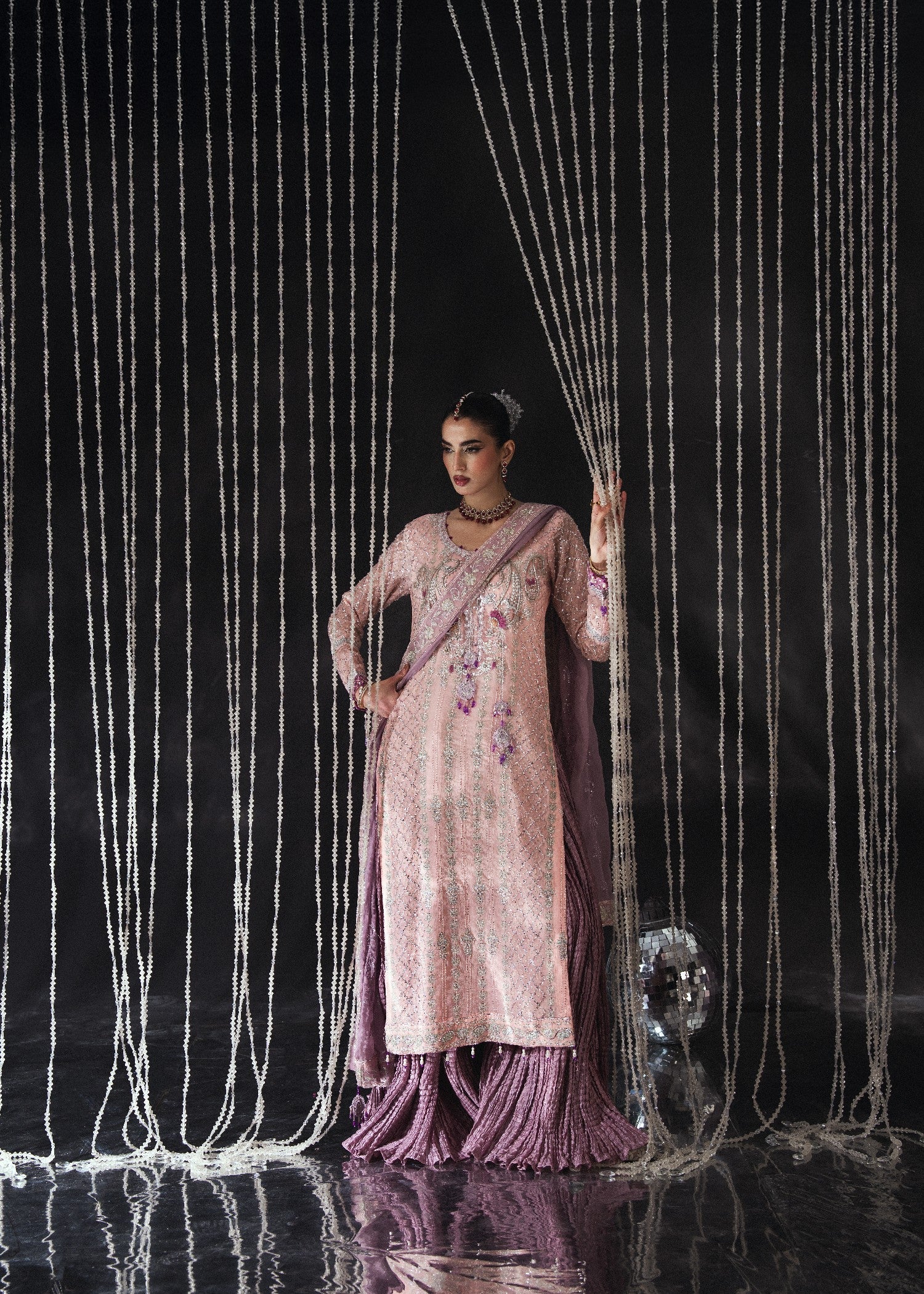 Embroidered Tea Rose Pink Sharara Gharara Online in Dubai DXB UAE Abudhabi Meena Bazaar