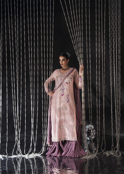 Embroidered Tea Rose Pink Sharara Gharara Online in Dubai DXB UAE Abudhabi Meena Bazaar