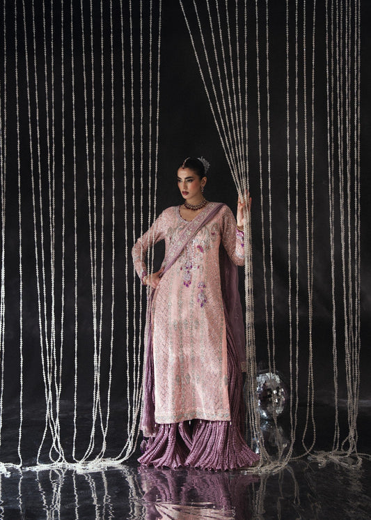 Embroidered Tea Rose Pink Sharara Gharara Online in Dubai DXB UAE Abudhabi Meena Bazaar
