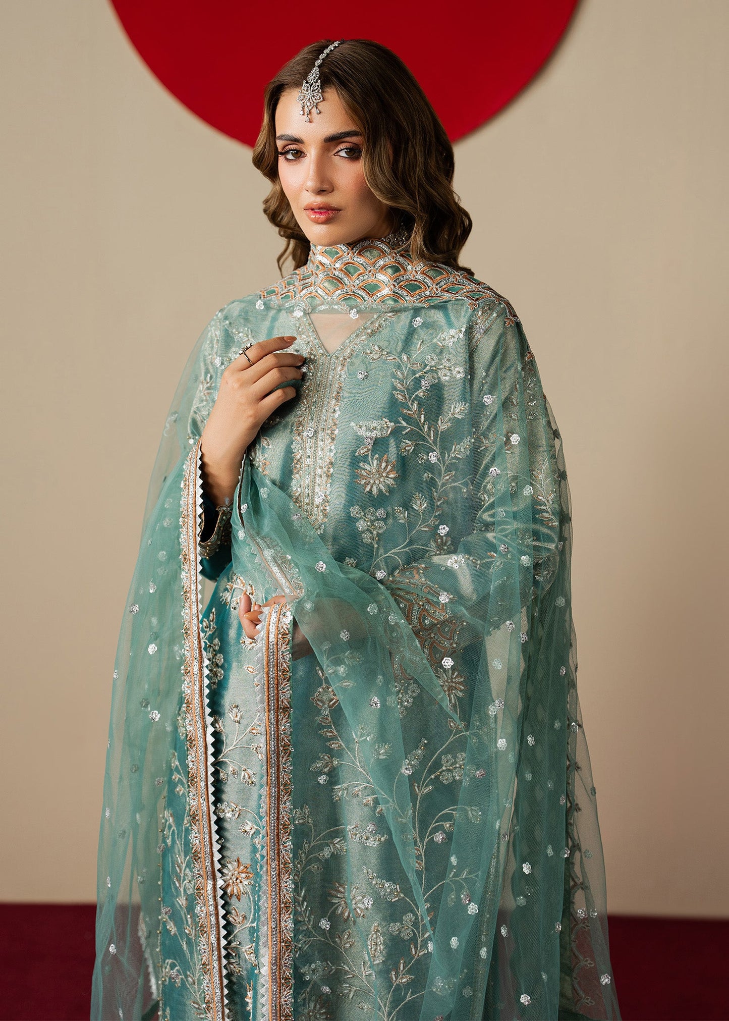 Embroidered Teal Banarasi Jacquard Kurta Suit Online in Dubai DXB UAE Abudhabi Meena Bazaar