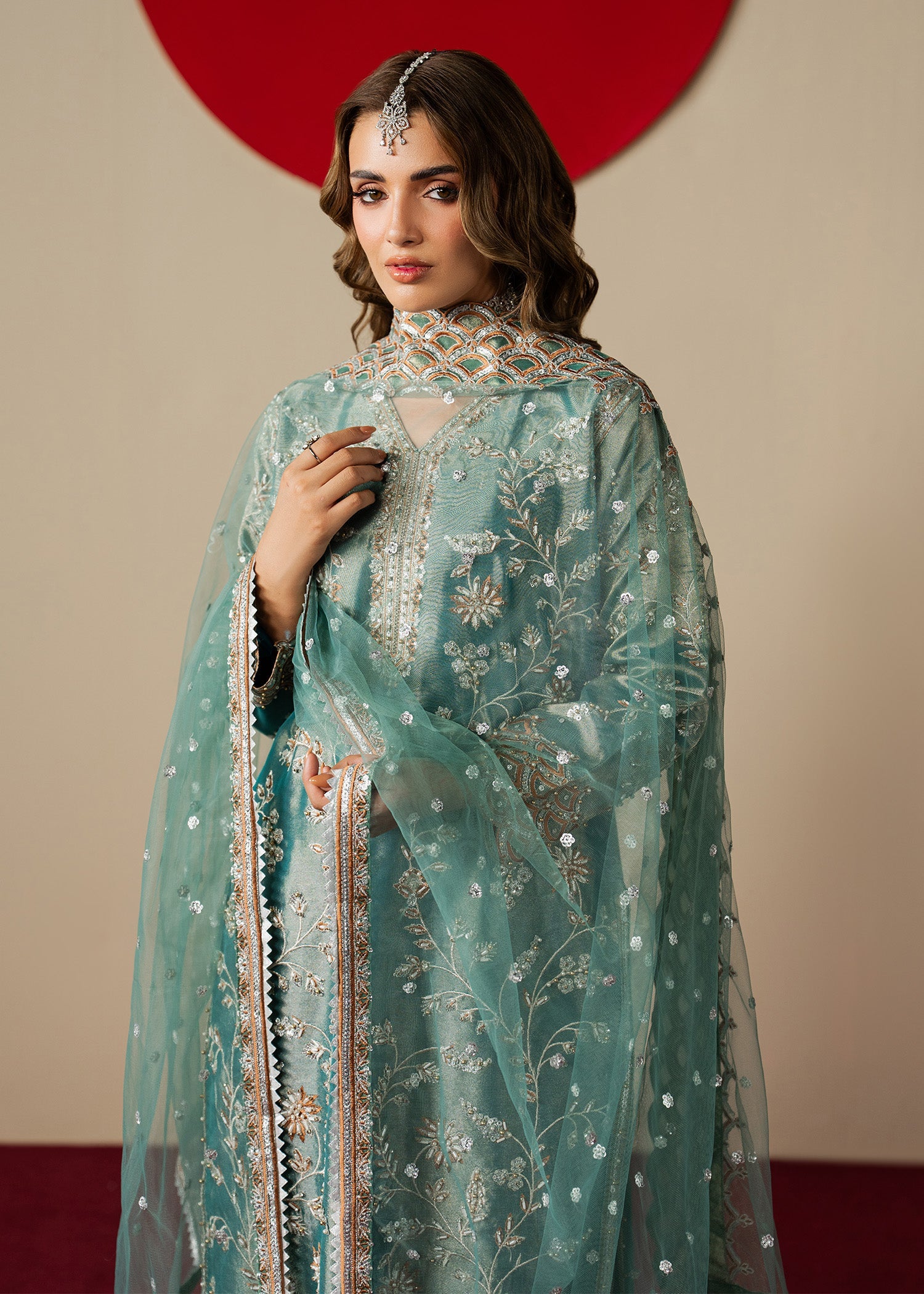 Embroidered Teal Banarasi Jacquard Kurta Suit Online in Dubai DXB UAE Abudhabi Meena Bazaar