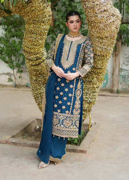 Embroidered Teal Chiffon 3 Piece Suit Online in Dubai DXB UAE Abudhabi Meena Bazaar