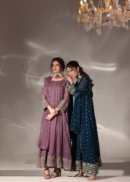 Embroidered Teal Chiffon 3 Piece Suit Online in Dubai UAE Abudhabi Ajman Sharjah