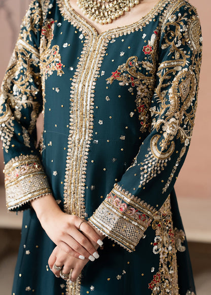 Embroidered Teal Chiffon Formal Wear Online in Dubai DXB UAE Abudhabi Meena Bazaar