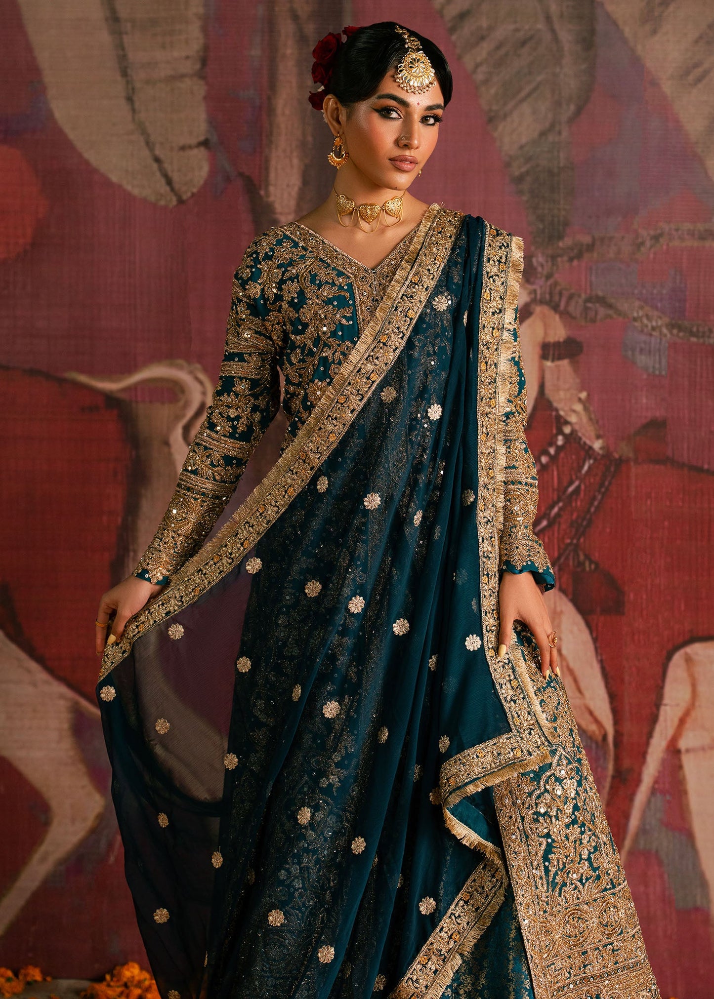 Embroidered Teal Chiffon Ladies Suit Online in Dubai UAE Abudhabi Ajman Sharjah