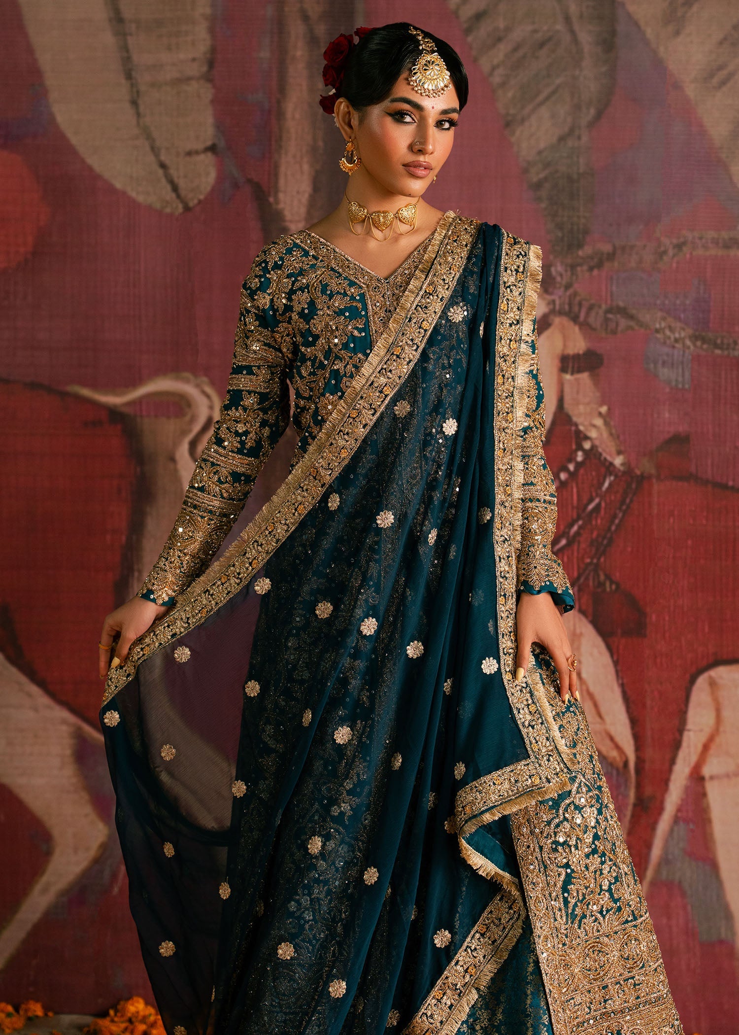 Embroidered Teal Chiffon Ladies Suit Online in Dubai UAE Abudhabi Ajman Sharjah