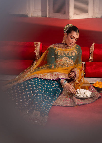 Embroidered Teal Chiffon Pakistani Wedding Outfit Online in Dubai DXB UAE Abudhabi Meena Bazaar