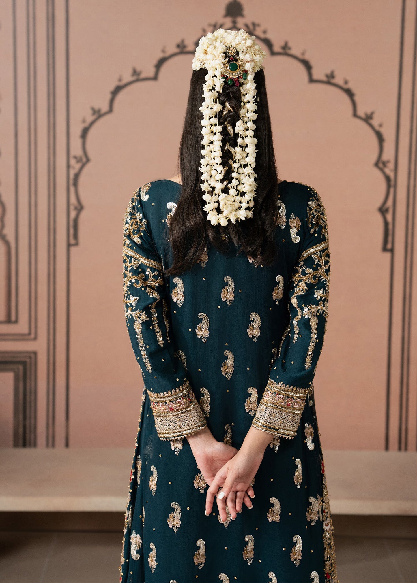 Embroidered Teal Chiffon Pishwas with Shalwar and Dupatta Online in Sri Lanka India Australia