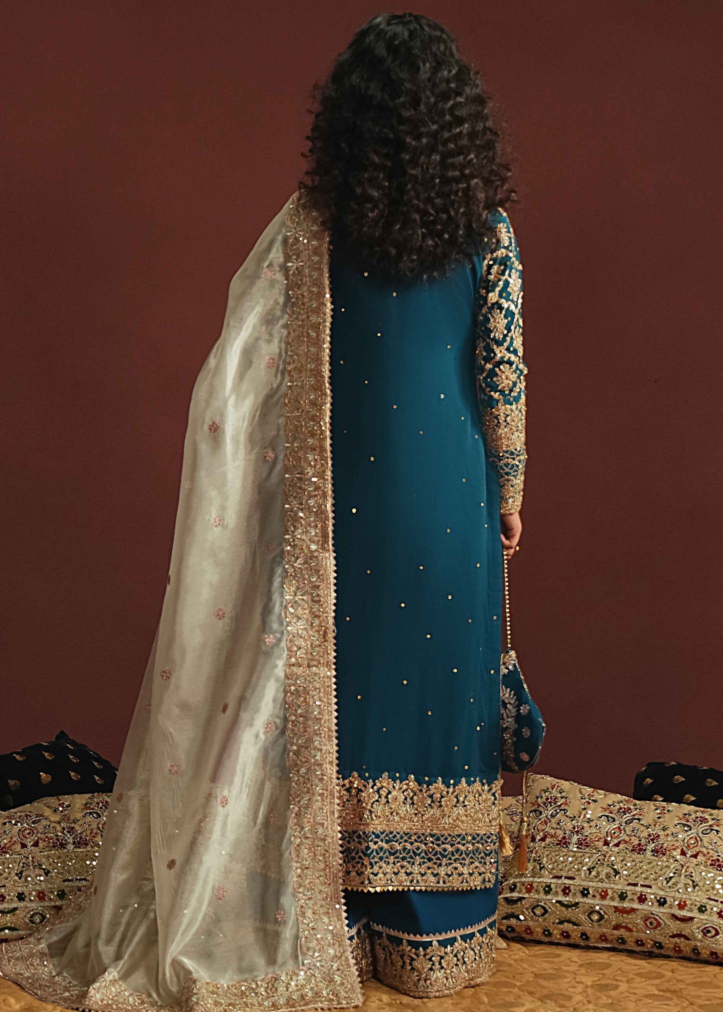 Embroidered Teal Chiffon Straight Cut Kurta Online in Dubai DXB UAE Abudhabi Meena Bazaar