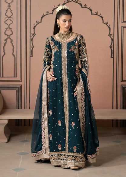 Embroidered Teal Chiffon Wedding Dress Online in KSA Riyadh Saudi Arabia Oman Bahrain Qatar