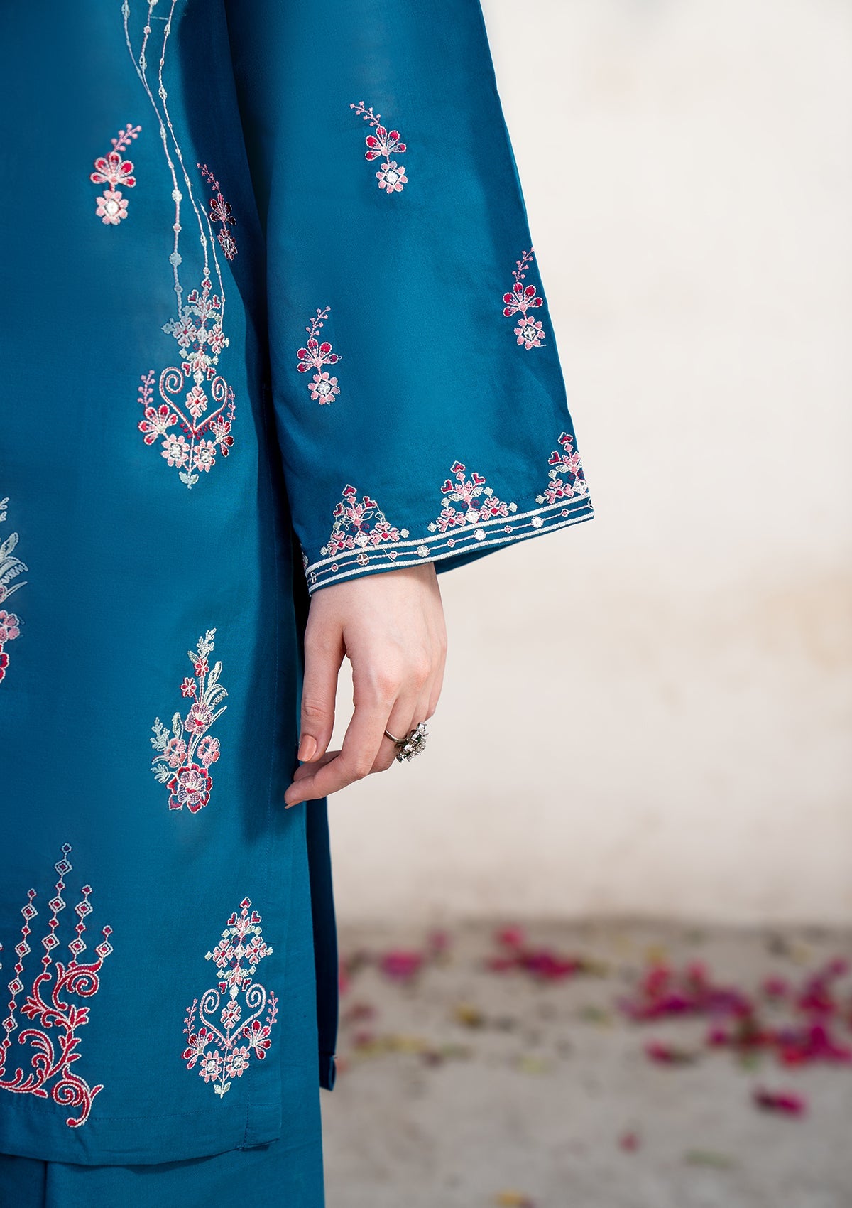 Embroidered Teal Cotton Kurta and Palazzo Online in Sri Lanka India Australia