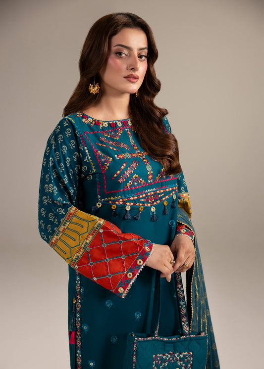 Embroidered Teal Cotton Kurta Pajama Online in UK USA Canada