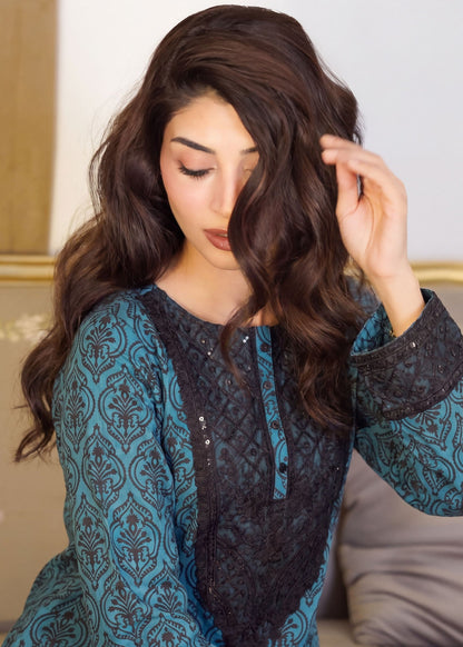 Embroidered Teal Kaftan Online in KSA Riyadh Saudi Arabia Oman Bahrain Qatar
