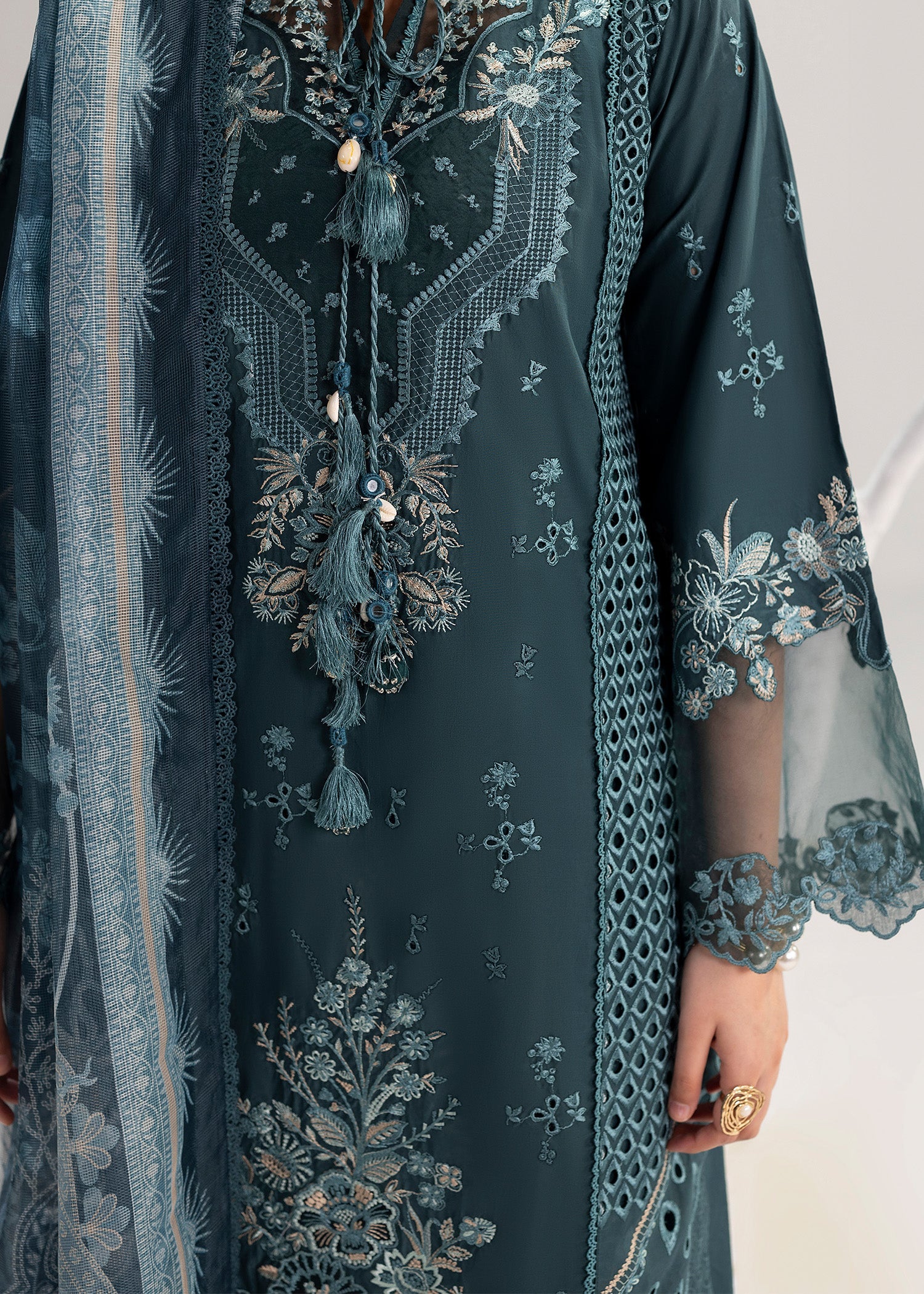 Embroidered Teal Lawn Kurta with Palazzo Online in Sri Lanka India Australia