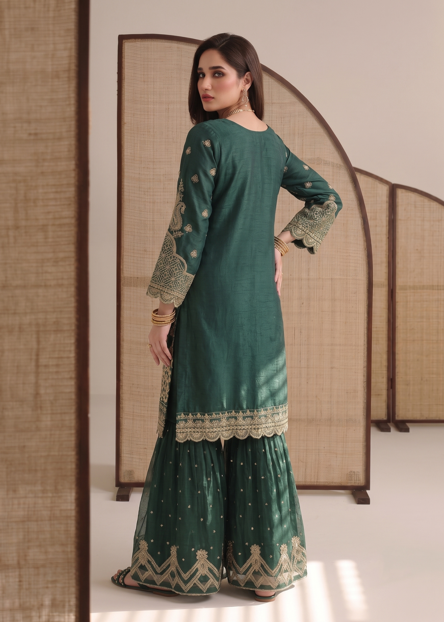 Embroidered Teal Organza Festive Suit Online in KSA Riyadh Saudi Arabia Oman Bahrain Qatar