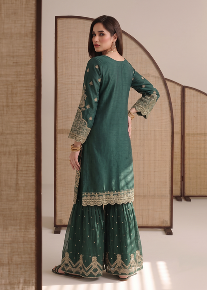 Embroidered Teal Organza Festive Suit Online in KSA Riyadh Saudi Arabia Oman Bahrain Qatar