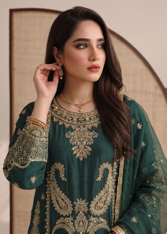 Embroidered Teal Organza Pakistani Designer Suit Online in Dubai DXB UAE Abudhabi Meena Bazaar