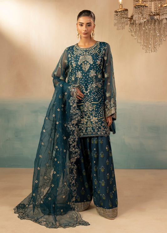 Embroidered Teal Raw Silk Farshi Shalwar Online in KSA Riyadh Saudi Arabia Oman Bahrain Qatar