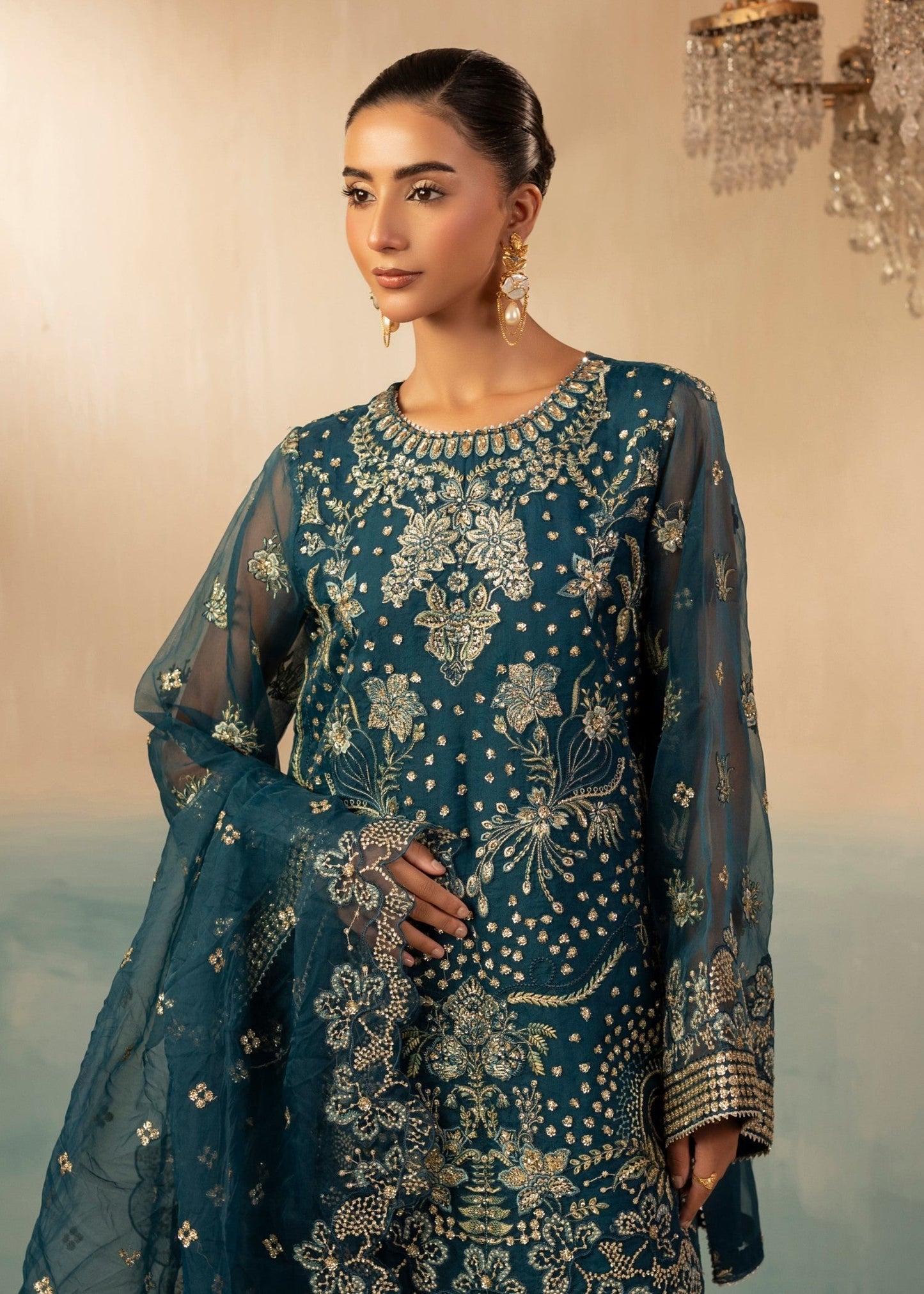 Embroidered Teal Raw Silk Farshi Shalwar Party Wear Online in Dubai UAE Abudhabi Ajman Sharjah
