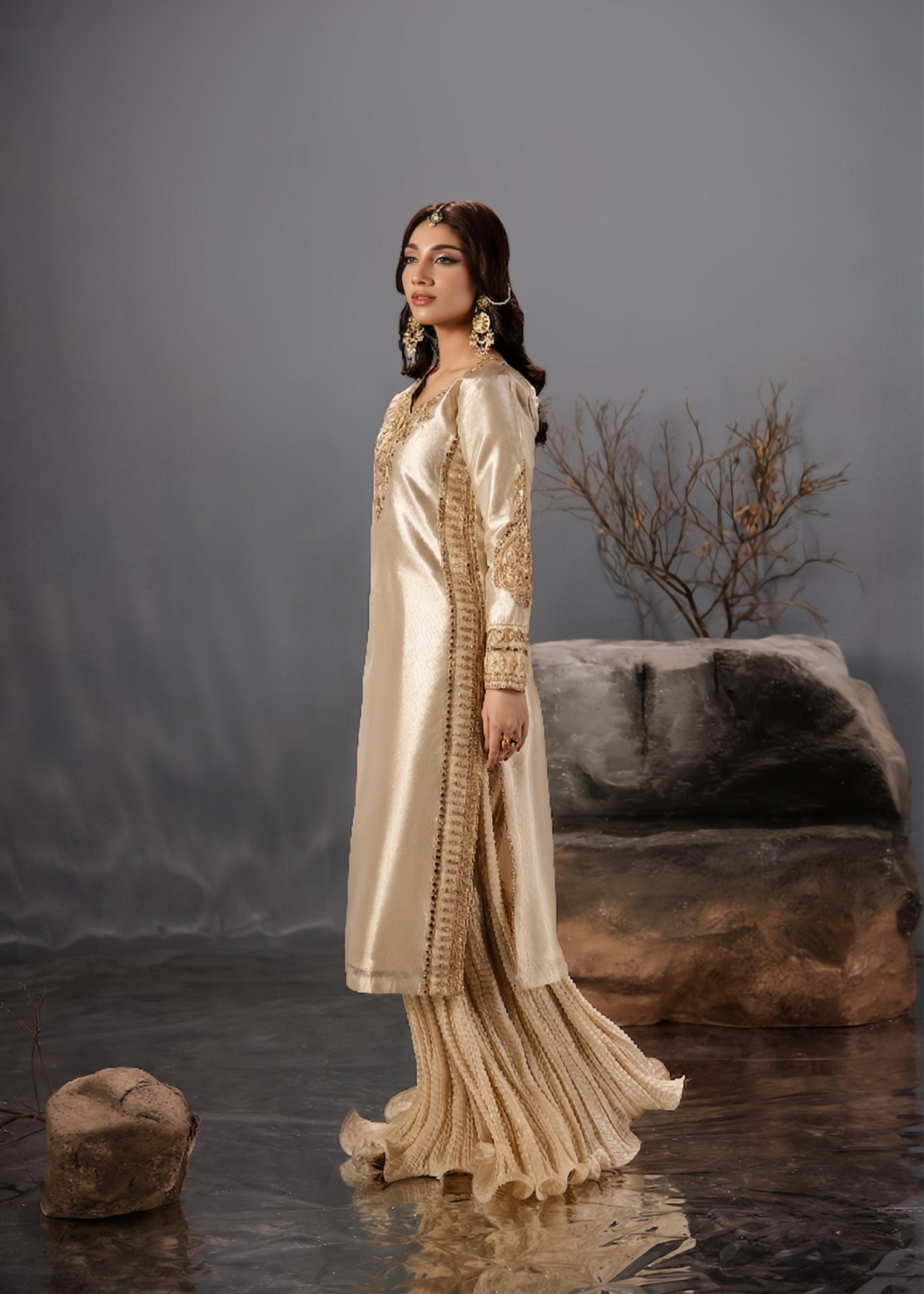 Embroidered Tissue Kurti and Sharara Set Online in UK USA Canada