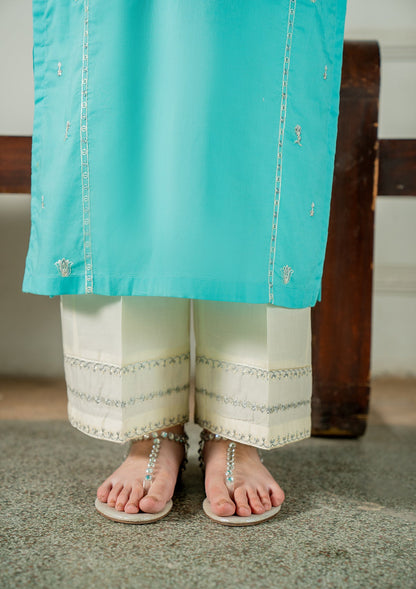 Embroidered Turquoise Cotton Suit for Women Online in UK USA Canada