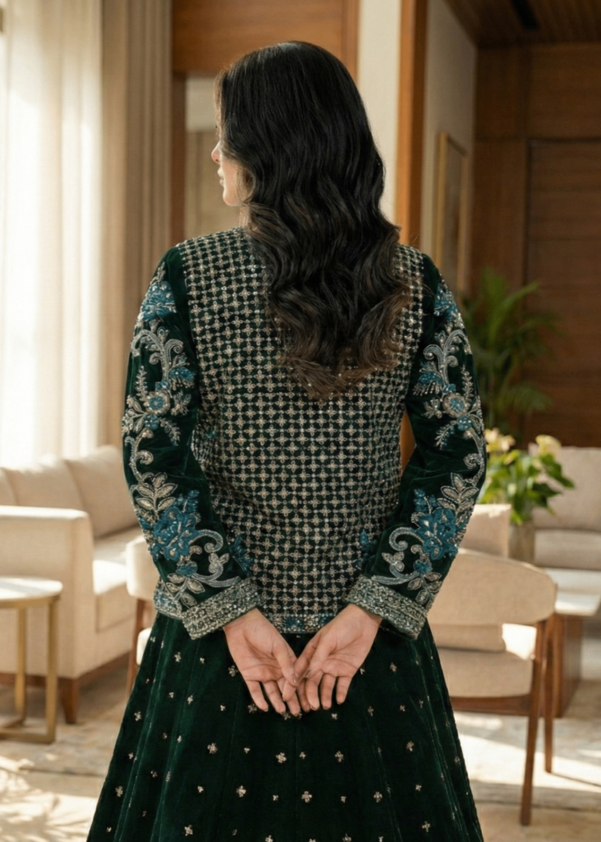 Embroidered Velvet Lehenga for Partywear Online in Dubai DXB UAE Abudhabi Meena Bazaar