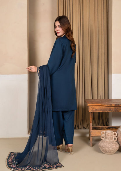 Embroidered Viscose Raw Silk Farshi Shalwar Prussian Blue Online in Dubai DXB UAE Abudhabi Meena Bazaar