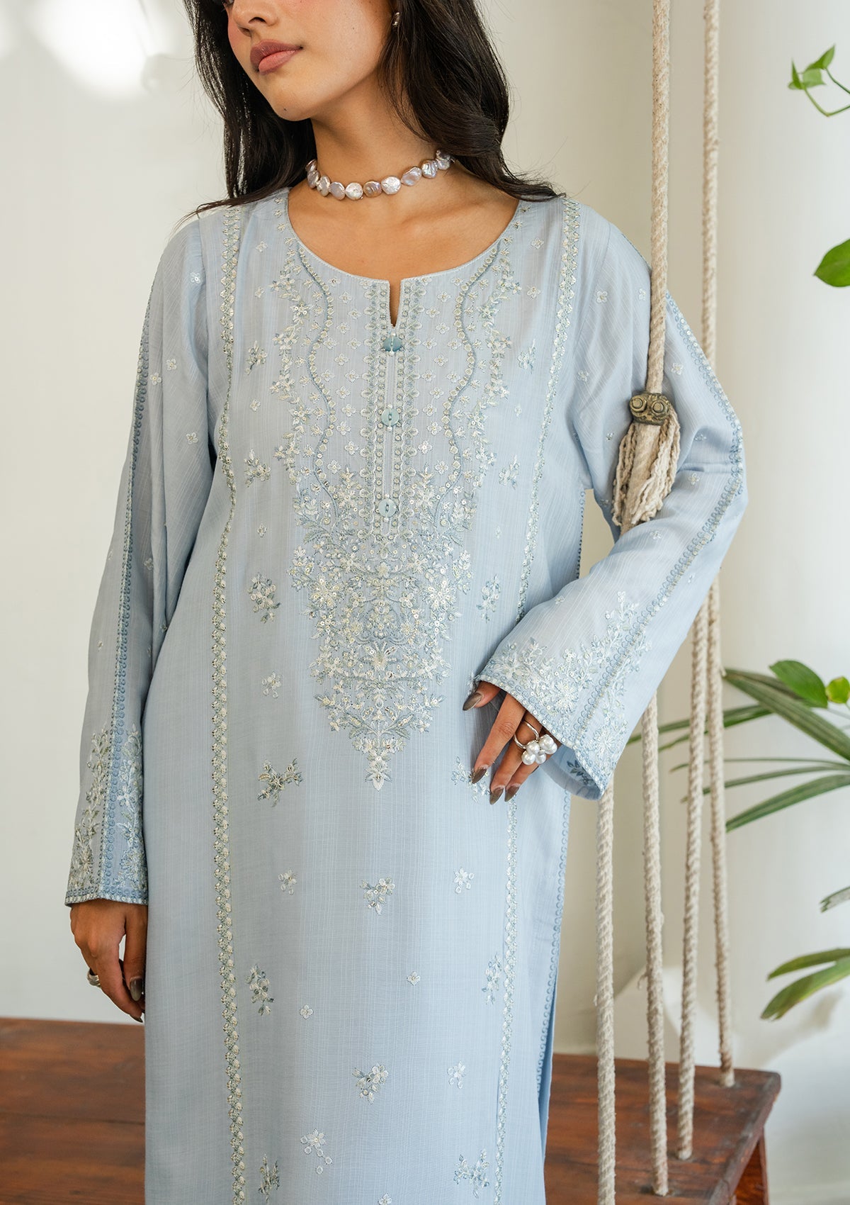 Embroidered Viscose Sky Blue Salwar Kameez Online in KSA Riyadh Saudi Arabia Oman Bahrain Qatar