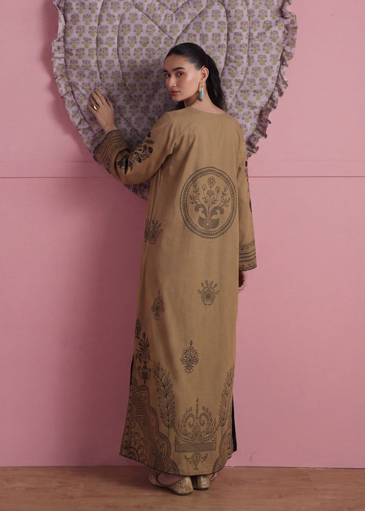 Embroidered Walnut Brown Lawn Kaftan Dress Online in KSA Riyadh Saudi Arabia Oman Bahrain Qatar