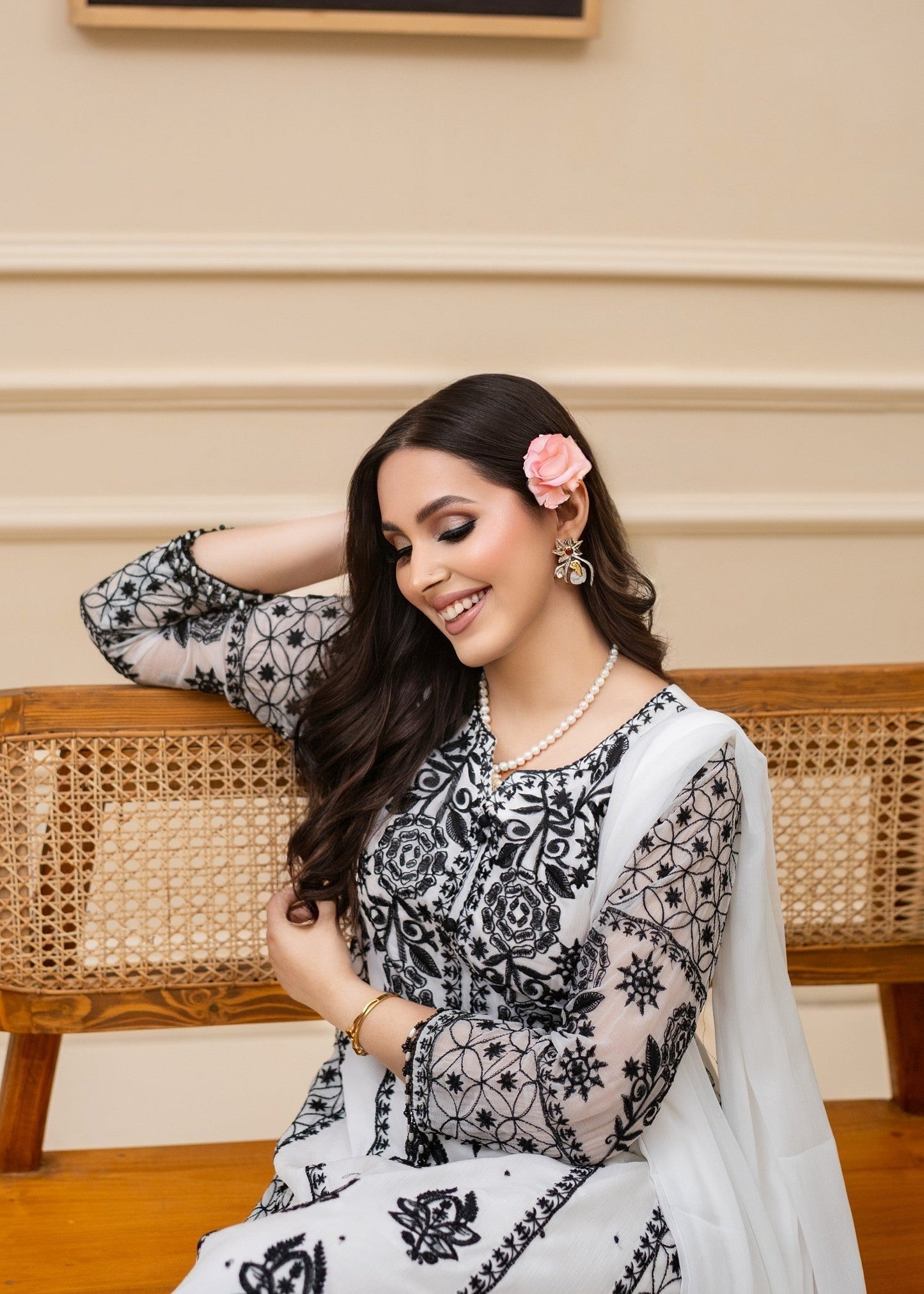 Embroidered White Chiffon Festive Suit for Women Online in Dubai DXB UAE Abudhabi Meena Bazaar