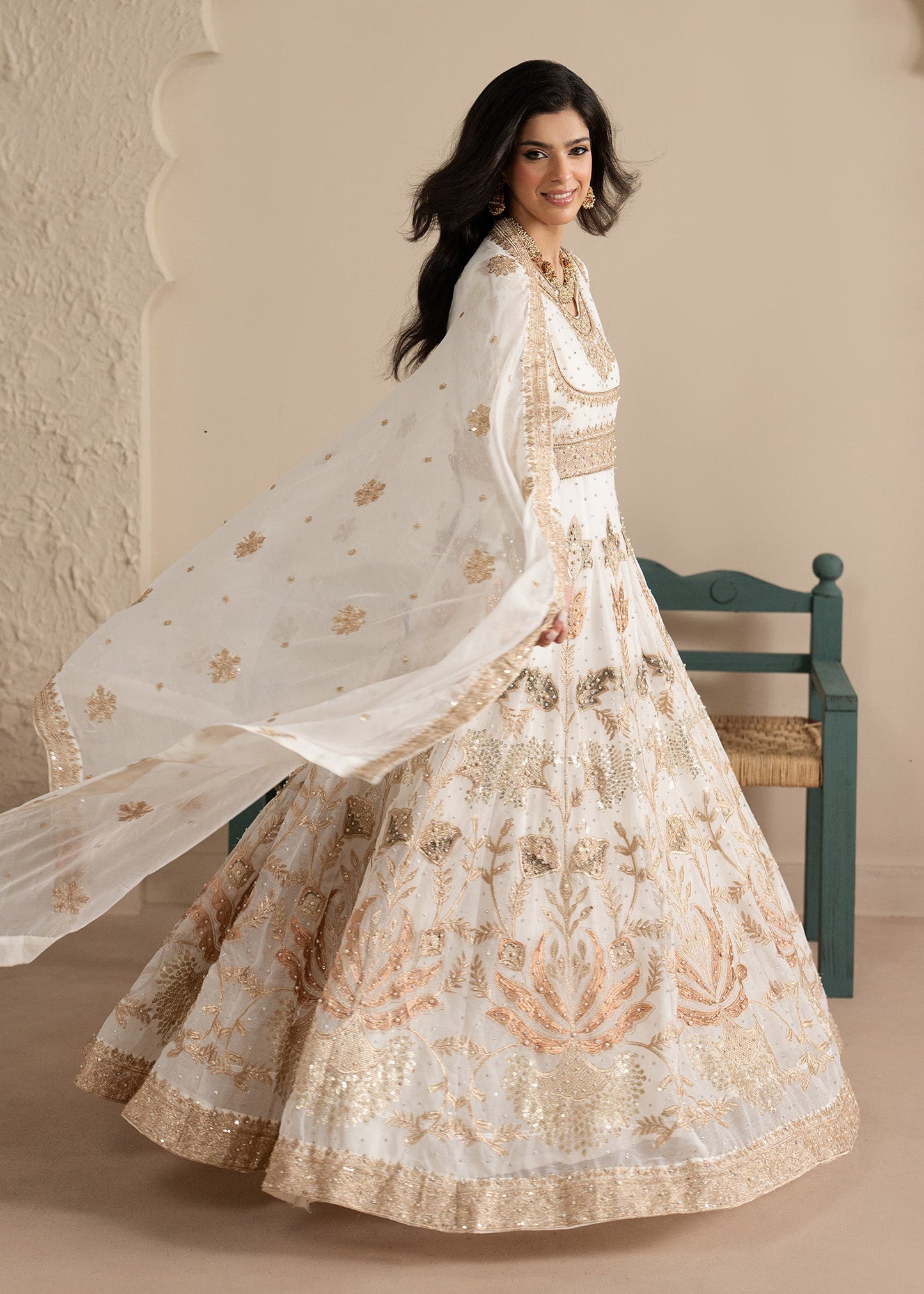 Embroidered White Chiffon Maxi Dress Online in KSA Riyadh Saudi Arabia Oman Bahrain Qatar