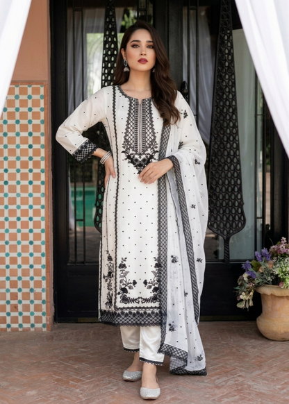Embroidered White Chiffon Pakistani Suit Online in Dubai DXB UAE Abudhabi Meena Bazaar
